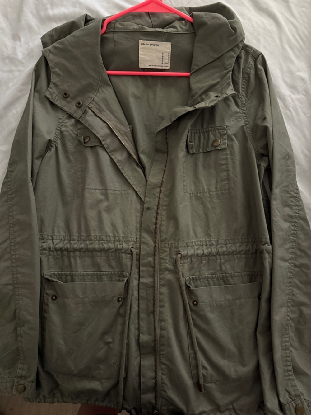 life in progress Olive Green Hooded Utility Jacket